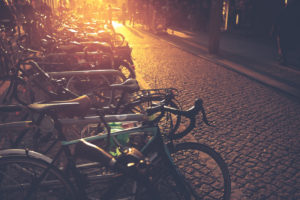 Bicycles - romantic mobility in the city at sunset. Bicycles - romantic mobility in the city at sunset.